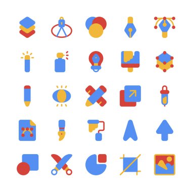 Tasarım, Tasarımcı, sanat eseri düz biçim simgesi ve illüstrasyon kümesi - vektör