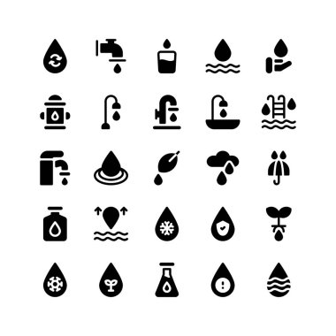 Su damlası kümesi kabartma biçimi simgesi ve illüstrasyon - vektör