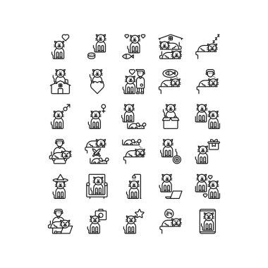 Kedi seti, kedi yavrusu taslak biçim ikonu ve illüstrasyon