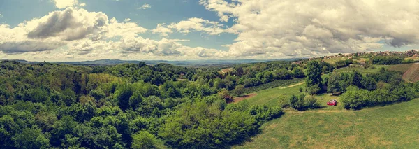 Picturesque aerial panorama of spring countryside on a sunny day. — Stock Photo, Image