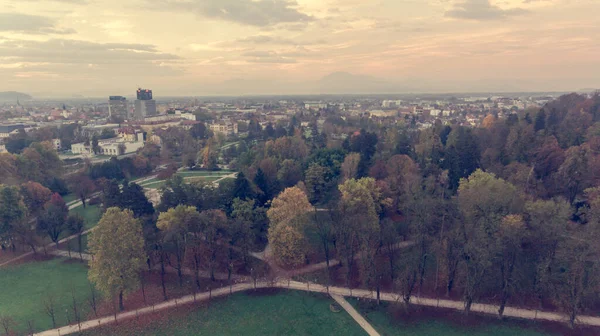 Spectacular morning panoramic city view of Ljubljana. — Stock Photo, Image