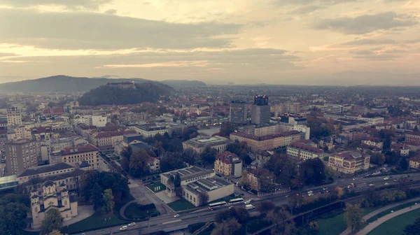 Spectacular morning panoramic city view of Ljubljana. — Stock Photo, Image