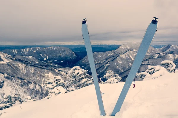 Paar ski's in de sneeuw — Stockfoto