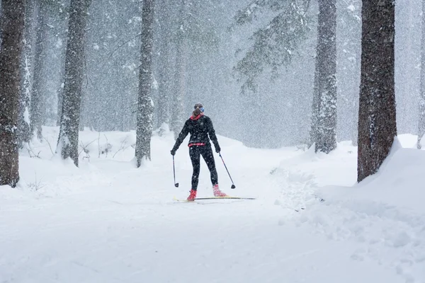 Ski de fond par mauvais temps . — Photo