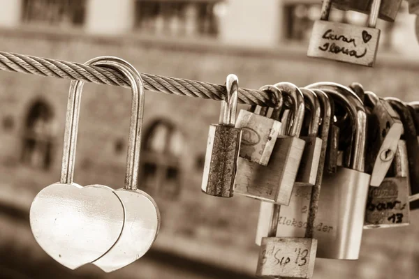 Double love lock on a bridge — Stock Photo, Image