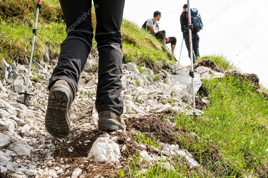 Closeup of hiking shoes.