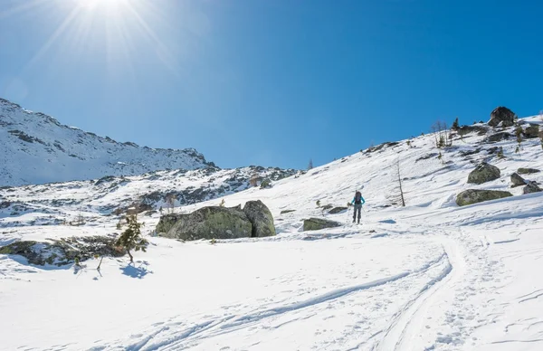 Esquiador caminando por un sendero . —  Fotos de Stock