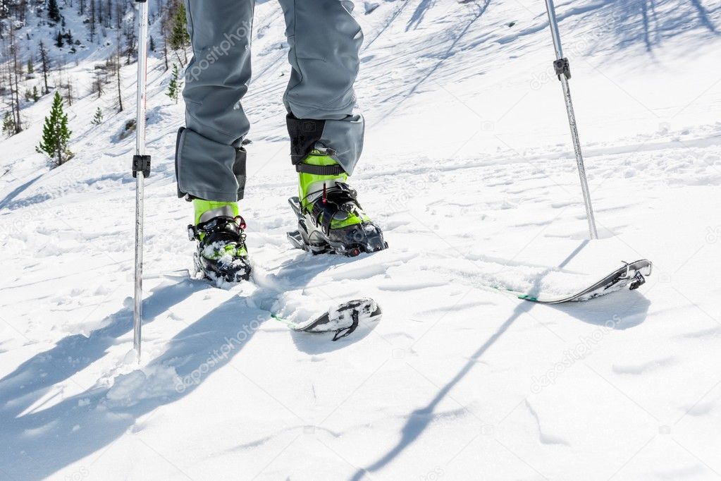 Closeup of skiing equipment.