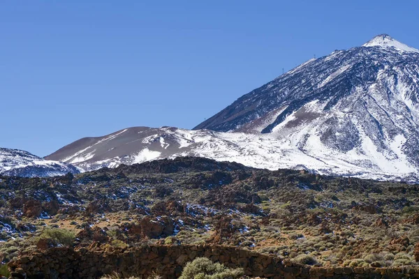 Park Narodowy Teide Wulkanicznej Wyspie Teneryfa Zimą Śniegiem Teide Punkt — Zdjęcie stockowe