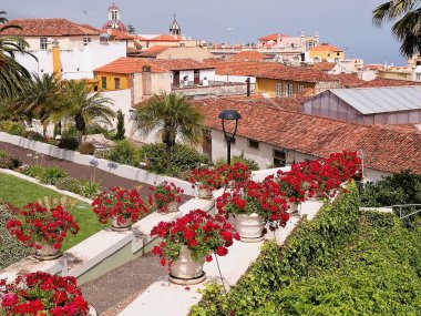 Tenerif adasındaki La Orotava 'nın kırmızı kiremit çatılarının muhteşem manzarası