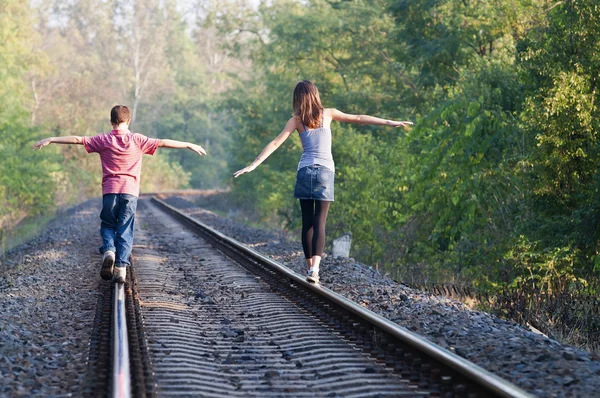 Two children on rails — Stock Photo, Image