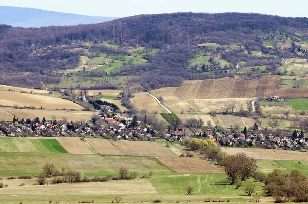 Sunny landscape of a small village from slightly above — Stock fotografie