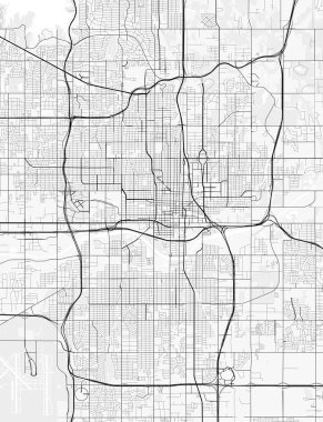Oklahoma Şehir Haritası. Baskı, duvar kâğıdı, ev ve ofis dekorasyonu için minimalist siyah beyaz çizgili sanat posteri