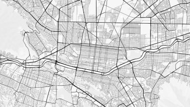 Monterrey Şehir Haritası. Baskı, duvar kâğıdı, ev ve ofis dekorasyonu için minimalist siyah beyaz çizgili sanat posteri