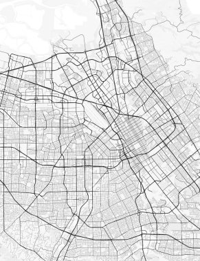 San Jose Şehir Haritası. Baskı, duvar kâğıdı, ev ve ofis dekorasyonu için minimalist siyah beyaz çizgili sanat posteri