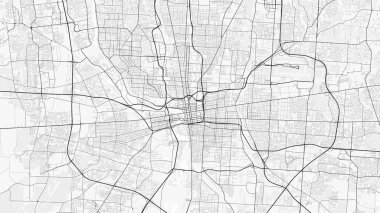 Columbus Şehir Haritası. Baskı, duvar kâğıdı, ev ve ofis dekorasyonu için minimalist siyah beyaz çizgili sanat posteri