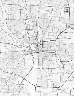 Columbus Şehir Haritası. Baskı, duvar kâğıdı, ev ve ofis dekorasyonu için minimalist siyah beyaz çizgili sanat posteri