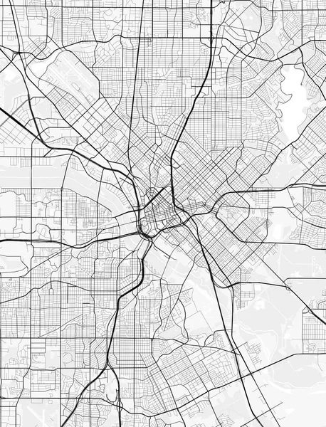 Dallas şehri haritası. Baskı, duvar kâğıdı, ev ve ofis dekorasyonu için minimalist siyah beyaz çizgili sanat posteri