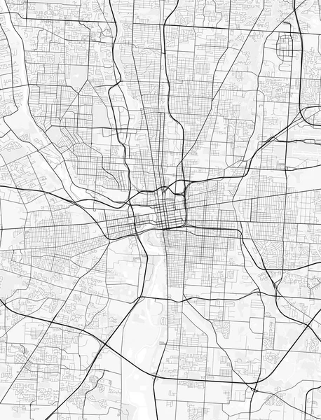 Columbus Şehir Haritası. Baskı, duvar kâğıdı, ev ve ofis dekorasyonu için minimalist siyah beyaz çizgili sanat posteri