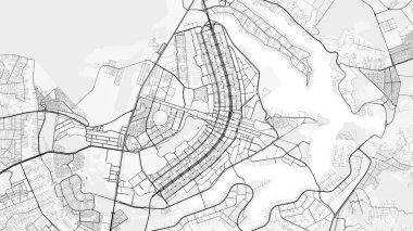Brasilia Şehir Haritası. Baskı, duvar kâğıdı, ev ve ofis dekorasyonu için minimalist siyah beyaz çizgili sanat posteri