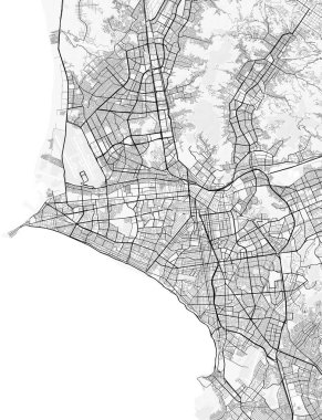 Lima Şehri Haritası. Baskı, duvar kâğıdı, ev ve ofis dekorasyonu için minimalist siyah beyaz çizgili sanat posteri