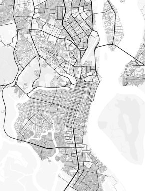 Guayaquil Şehir Haritası. Baskı, duvar kâğıdı, ev ve ofis dekorasyonu için minimalist siyah beyaz çizgili sanat posteri