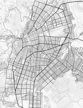 Cali Şehir Haritası. Baskı, duvar kâğıdı, ev ve ofis dekorasyonu için minimalist siyah beyaz çizgili sanat posteri