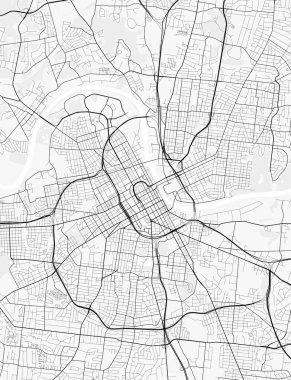 Nashville Şehir Haritası. Baskı, duvar kâğıdı, ev ve ofis dekorasyonu için minimalist siyah beyaz çizgili sanat posteri
