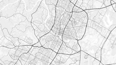 Austin Şehir Haritası. Baskı, duvar kâğıdı, ev ve ofis dekorasyonu için minimalist siyah beyaz çizgili sanat posteri
