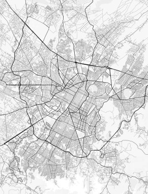 Puebla Şehir Haritası. Baskı, duvar kâğıdı, ev ve ofis dekorasyonu için minimalist siyah beyaz çizgili sanat posteri
