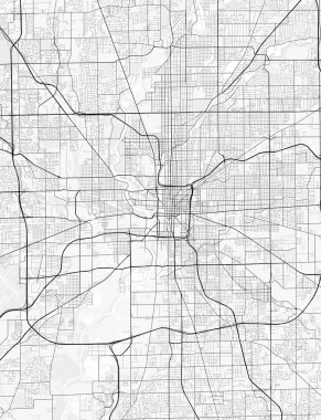 Indianapolis Şehir Haritası. Baskı, duvar kâğıdı, ev ve ofis dekorasyonu için minimalist siyah beyaz çizgili sanat posteri