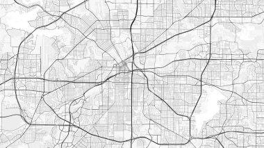 Fort Worth Şehir Haritası. Ev ve ofis dekorasyonu için minimalist siyah-beyaz çizgili resim posteri, duvar kağıdı, duvar sanatı ve harita kaynakları
