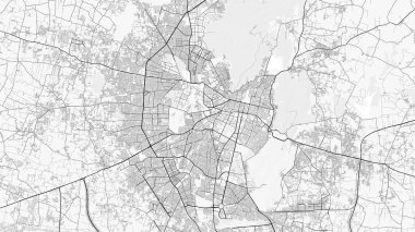 Jaipur Şehir Haritası. Ev ve ofis dekorasyonu için minimalist siyah-beyaz çizgili resim posteri, duvar kağıdı, duvar sanatı ve harita kaynakları