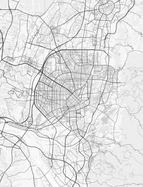 Taichung Şehir Haritası. Ev ve ofis dekorasyonu için minimalist siyah-beyaz çizgili resim posteri, duvar kağıdı, duvar sanatı ve harita kaynakları.