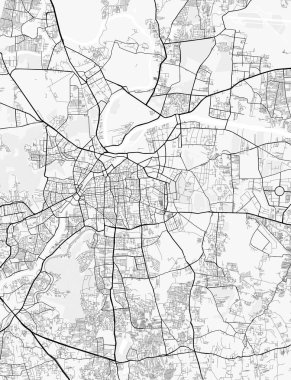 Pune Şehir Haritası. Ev ve ofis dekorasyonu için minimalist siyah-beyaz çizgili resim posteri, duvar kağıdı, duvar sanatı ve harita kaynakları