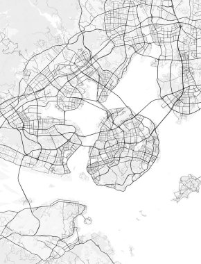 Xiamen Şehir Haritası. Ev ve ofis dekorasyonu için minimalist siyah-beyaz çizgili resim posteri, duvar kağıdı, duvar sanatı ve harita kaynakları.