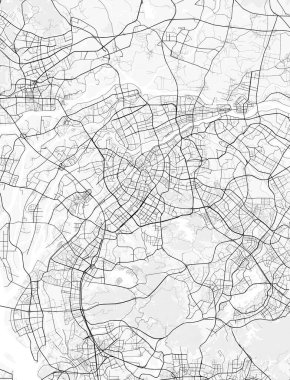 Dongguan Şehir Haritası. Ev ve ofis dekorasyonu için minimalist siyah-beyaz çizgili resim posteri, duvar kağıdı, duvar sanatı ve harita kaynakları