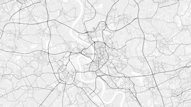 Dsseldorf Şehir Haritası. Ev ve ofis dekorasyonu için minimalist siyah-beyaz çizgili resim posteri, duvar kağıdı, duvar sanatı ve harita kaynakları