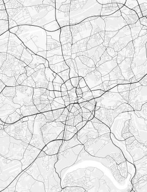 Essen Şehir Haritası. Ev ve ofis dekorasyonu için minimalist siyah-beyaz çizgili resim posteri, duvar kağıdı, duvar sanatı ve harita kaynakları