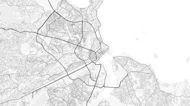 Dar es Salaam Şehir Haritası. Ev ve ofis dekorasyonu için minimalist siyah-beyaz çizgili resim posteri, duvar kağıdı, duvar sanatı ve harita kaynakları