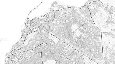 Luanda Şehir Haritası. Ev ve ofis dekorasyonu için minimalist siyah-beyaz çizgili resim posteri, duvar kağıdı, duvar sanatı ve harita kaynakları