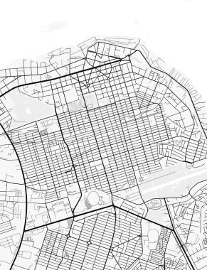 Kinşasa Şehir Haritası. Ev ve ofis dekorasyonu için minimalist siyah-beyaz çizgili resim posteri, duvar kağıdı, duvar sanatı ve harita kaynakları