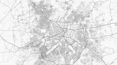 Kano Şehir Haritası. Ev ve ofis dekorasyonu için minimalist siyah-beyaz çizgili resim posteri, duvar kağıdı, duvar sanatı ve harita kaynakları