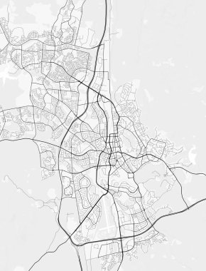 Windhoek Şehir Haritası. Ev ve ofis dekorasyonu için minimalist siyah-beyaz çizgili resim posteri, duvar kağıdı, duvar sanatı ve harita kaynakları