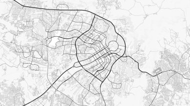 Abuja Şehir Haritası. Ev ve ofis dekorasyonu için minimalist siyah-beyaz çizgili resim posteri, duvar kağıdı, duvar sanatı ve harita kaynakları