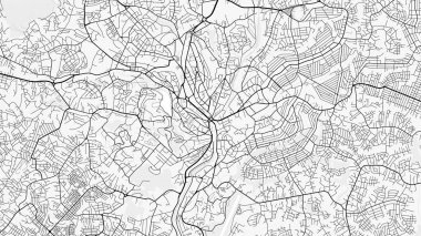 Yaound Şehir Haritası. Ev ve ofis dekorasyonu için minimalist siyah-beyaz çizgili resim posteri, duvar kağıdı, duvar sanatı ve harita kaynakları