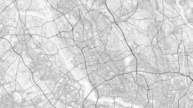 Saitama Şehir Haritası. Ev ve ofis dekorasyonu için minimalist siyah-beyaz çizgili resim posteri, duvar kağıdı, duvar sanatı ve harita kaynakları