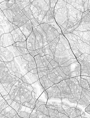 Saitama Şehir Haritası. Ev ve ofis dekorasyonu için minimalist siyah-beyaz çizgili resim posteri, duvar kağıdı, duvar sanatı ve harita kaynakları