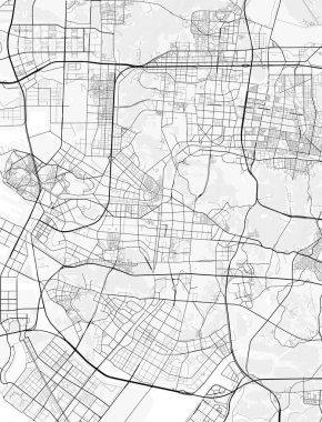 Incheon Şehir Haritası. Ev ve ofis dekorasyonu için minimalist siyah-beyaz çizgili resim posteri, duvar kağıdı, duvar sanatı ve harita kaynakları