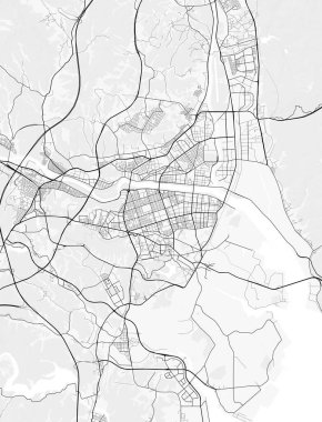 Ulsan Şehir Haritası. Ev ve ofis dekorasyonu için minimalist siyah-beyaz çizgili resim posteri, duvar kağıdı, duvar sanatı ve harita kaynakları